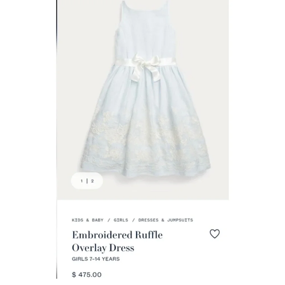 Ralph Lauren Baby Girl Chambray Embroidered Dress | Blue Floral Sleeveless | 24M